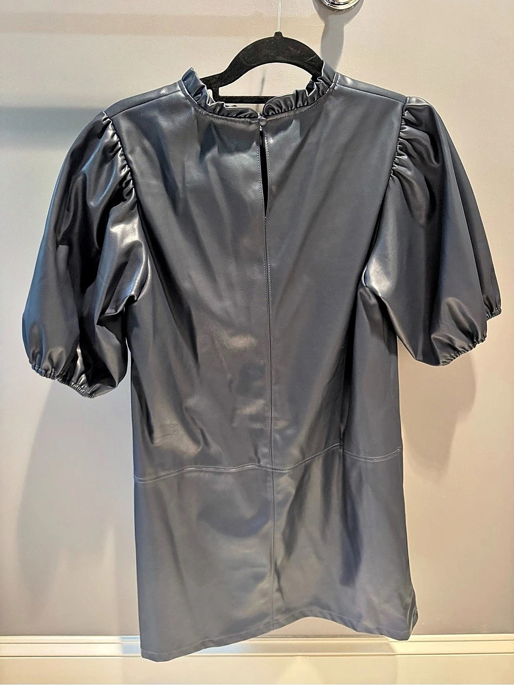 THML Black Faux Leather Puff Sleeve Mini Dress Size M